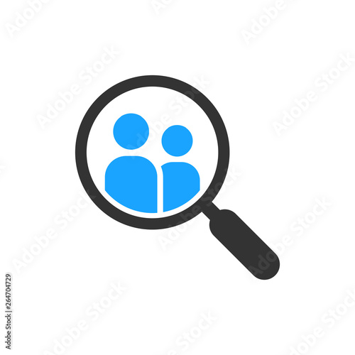 Search job vacancy icon in flat style. Loupe career vector illustration on white isolated background. Find people employer business concept.