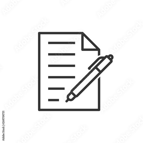 Document with pen icon in flat style. Notepad vector illustration on white isolated background. Office stationery business concept.