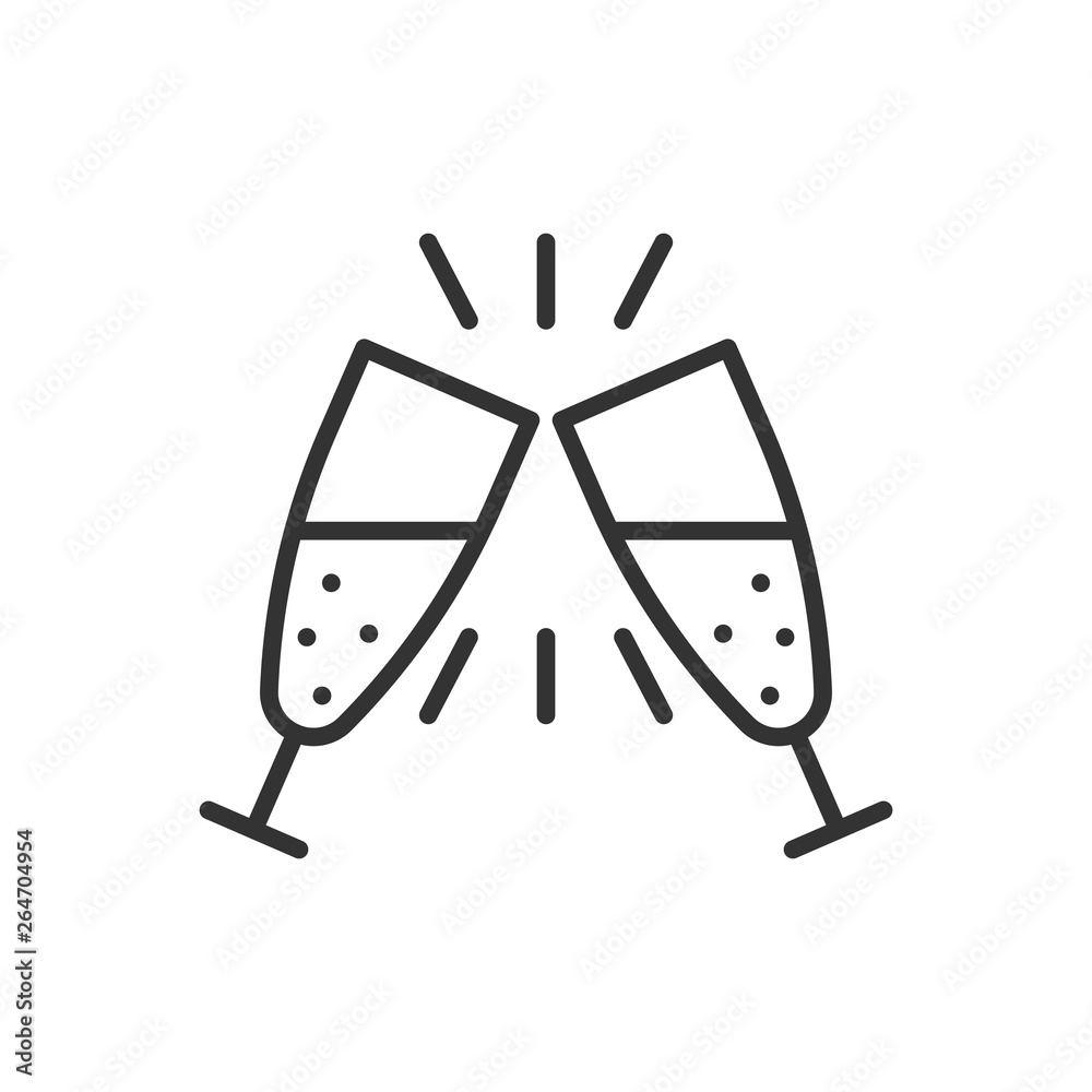 Сhampagne glass icon in flat style. Alcohol drink vector illustration on white isolated background. Cocktail business concept.