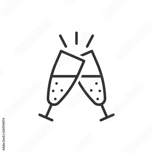 Сhampagne glass icon in flat style. Alcohol drink vector illustration on white isolated background. Cocktail business concept.