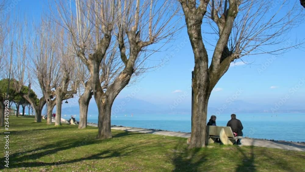 Tranquil park at lake Garda near Sirmione town, Italy Tranquil park at lake Garda near Sirmione town, Italy