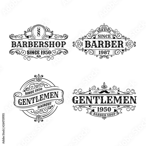 Set of Vintage barbershop label design, calligraphy and typography elements styled design