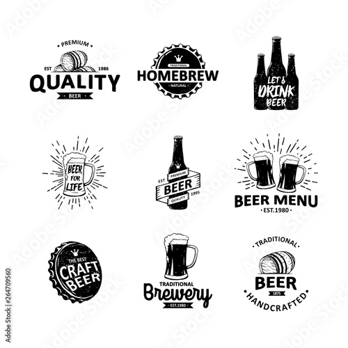 Vector set of vintage brewery hand drawn elements