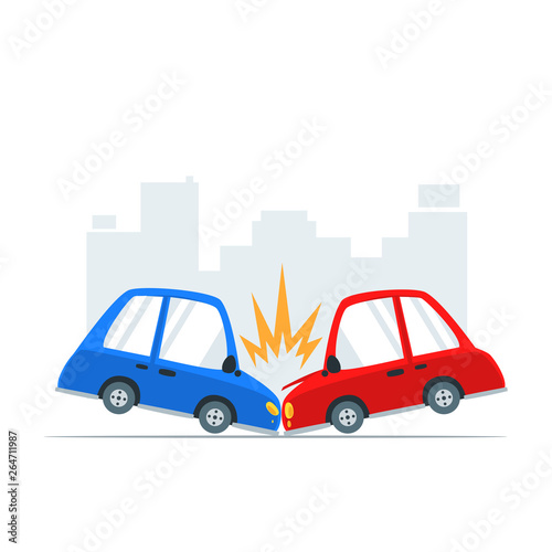 Blue and Red Car Crash. Isolated Vector Illustration