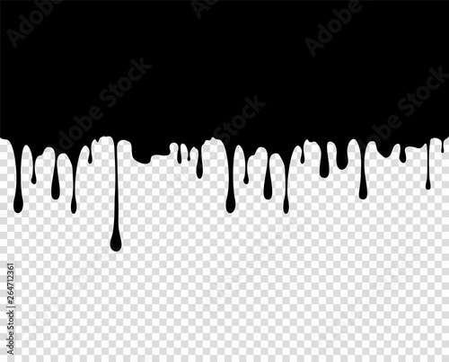 Flowing thick paint clot, caramel, ink. Long, viscous drops. Vector design element on isolated background.
