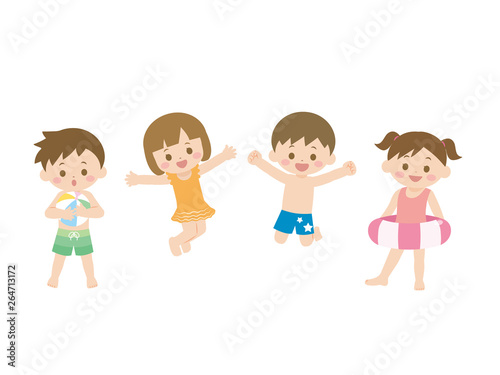 水着を着た子供達のイラスト