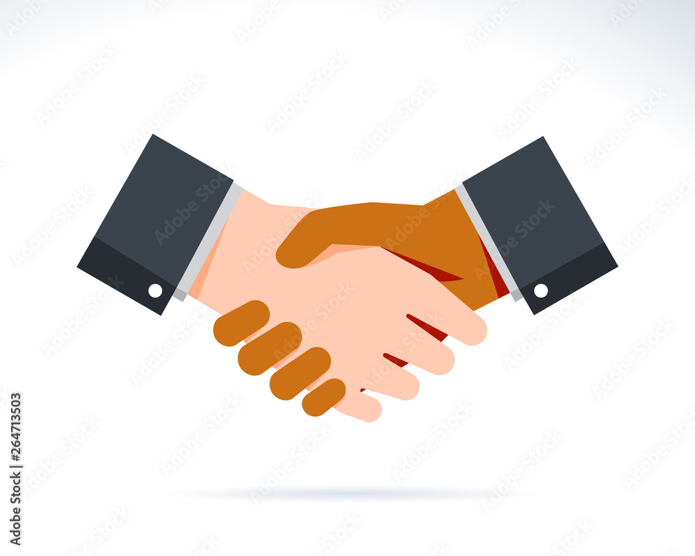 Handshake illustration with white and black hand Handshake illustration with white and black hand
