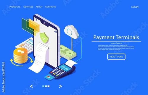 Payment terminals vector website landing page design template