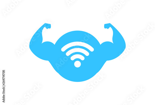 Strong wifi sign with muscle hands. Isolated Vector Illustration