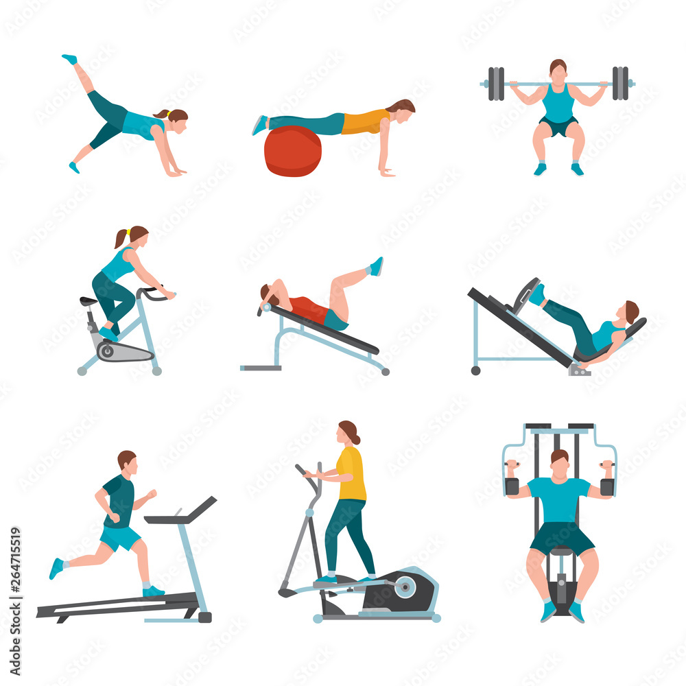 Obraz premium Fitness club exercises flat vector illustration