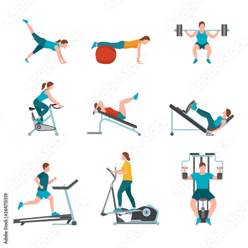 Fitness club exercises flat vector illustration