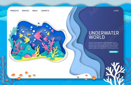 Underwater world vector website landing page design template