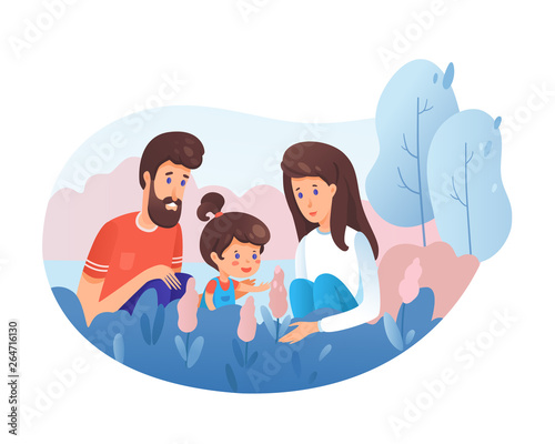 Family in nature flat illustration
