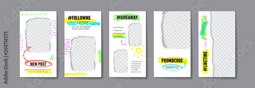 Social media story template vector set with space for text