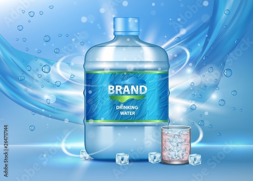 Pure drinking water ad vector realistic illustration