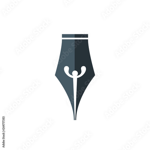Abstract sign of Pen nib with happy person. Isolated Vector Illustration