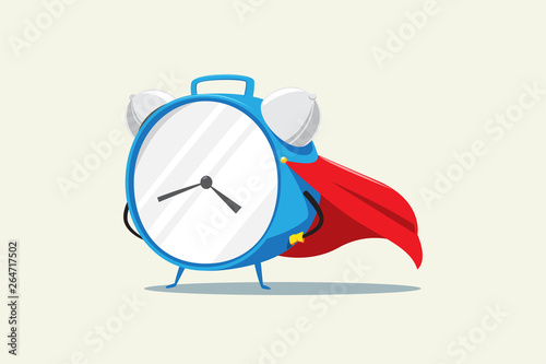 The Time Mascot wearing the hero cape. Isolated Vector Illustration