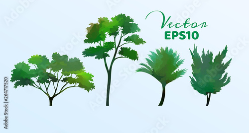 Set of watercolor trees . Vector illustration