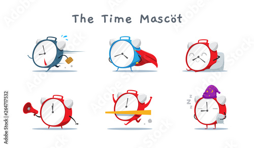 A set of Cute Time Mascot. Vector Illustration