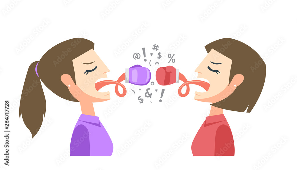 Two young woman is having argument with glove in their tongue Two young woman is having argument with glove in their tongue