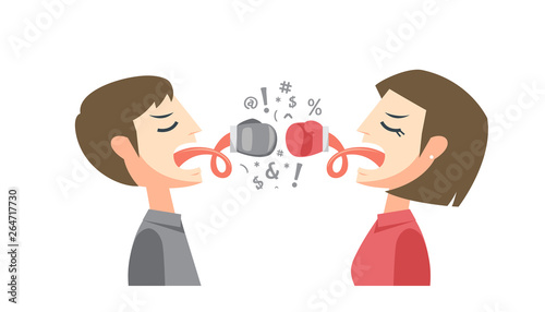 The young couple is having argument with glove in their tongue.