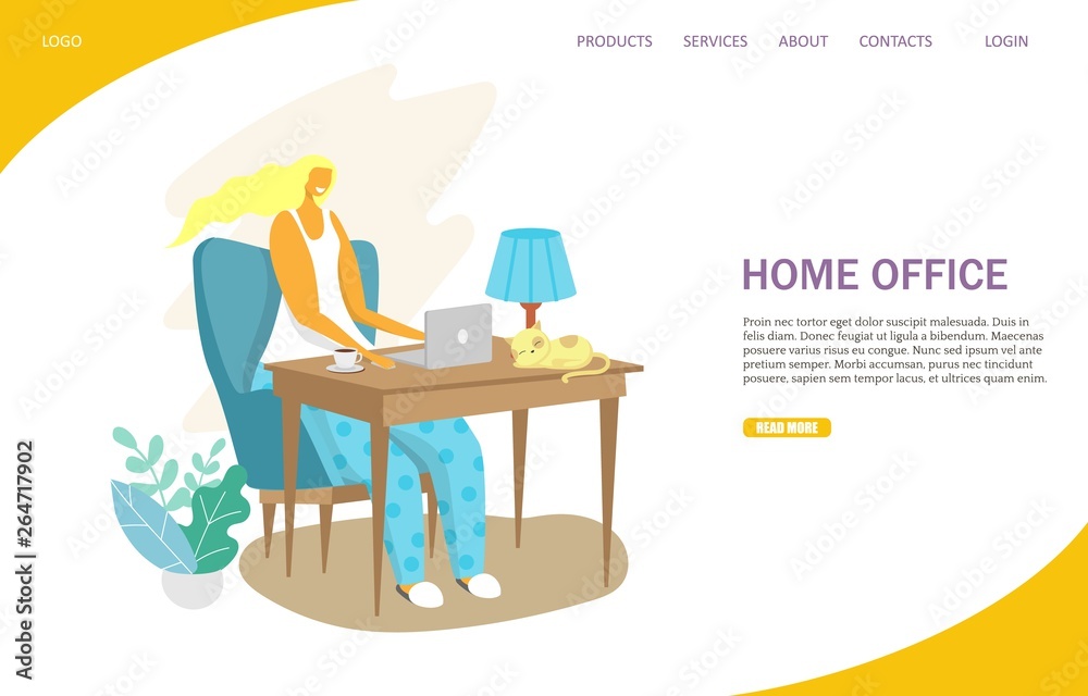 Home office vector website landing page design template
