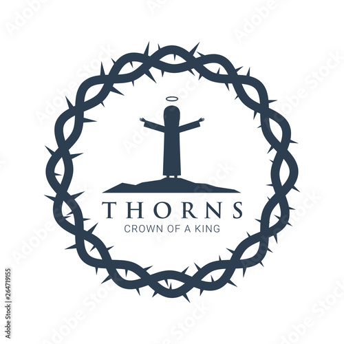 Silhouette Jesus is raising his hand inside a thorn.