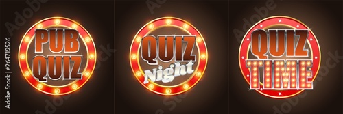 Vector set of quiz game retro banners labels