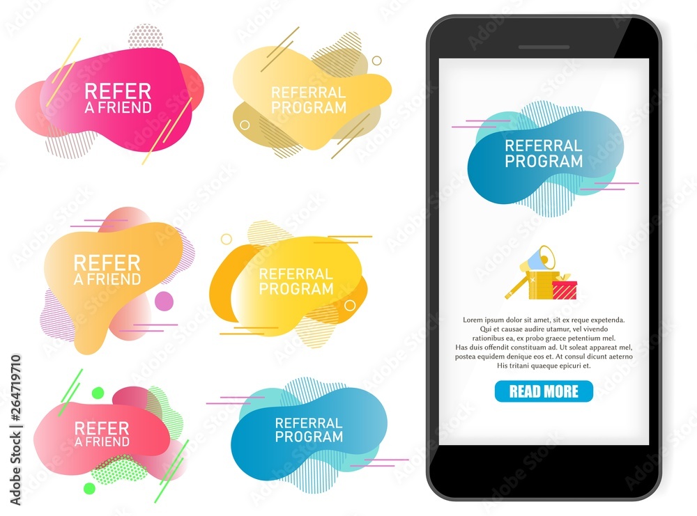 Refer a friend, referral program label banner vector set Refer a friend, referral program label banner vector set
