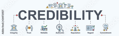 Credibility banner web icon for business and financial, Regard, Reputation, Authentic, Reliable, Trust and Integrit. Minimal vector infographic.