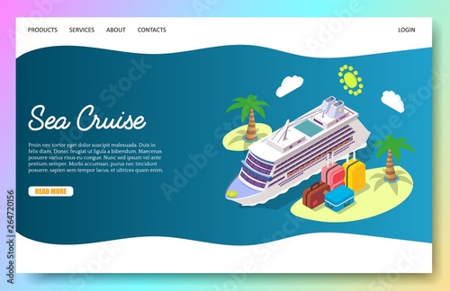 Sea cruise vector website landing page design template