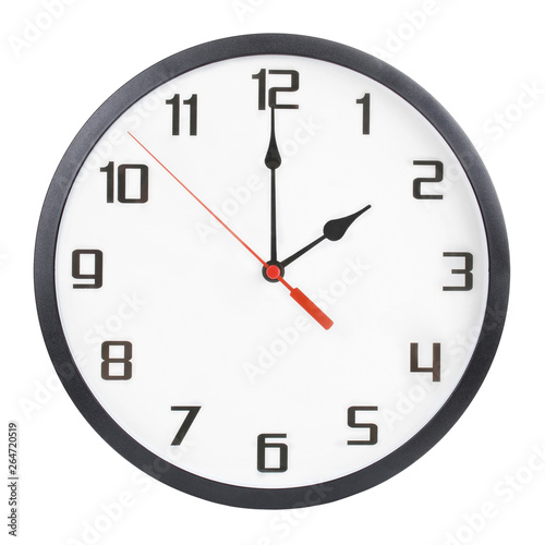 Wall clock isolated on white background. 2 p.m. or 2 a.m photo