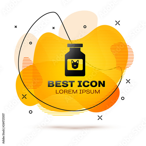 Black Dog medicine bottle icon isolated on white background. Container with pills. Prescription medicine for animal. Fluid color banner. Vector Illustration