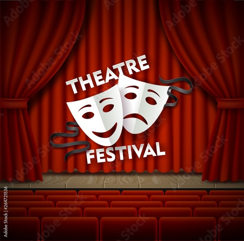 Theatre festival stage and audience seats vector poster template