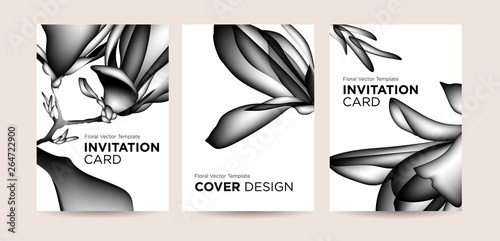 Design concept  of invitation cards or covers with magnolia flowers. Set of floral templates. Can be used for the hotel, beauty salon, spa, restaurant, club. Vector illustration