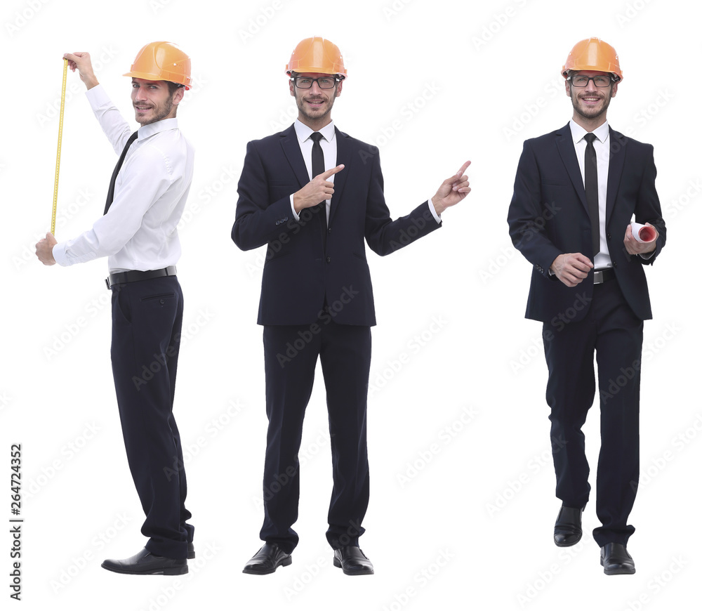 in full growth .successful architect engineer in orange helmet. in full growth .successful architect engineer in orange helmet.