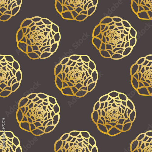 Seamless Pattern With Hand Drawn Ranunculus on Black Background