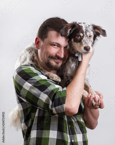 man and dog on white background