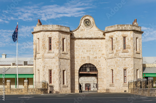 The historic Fremantle Prison and the Australian flag on a beautiful sunny day, Western Australia photo