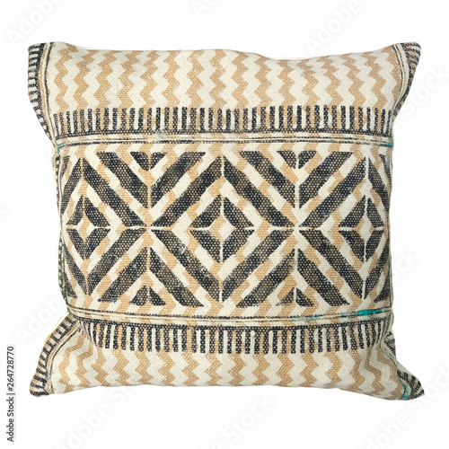 Decorative cushion with knitted pattern.