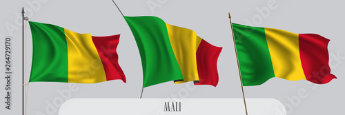 Set of Mali waving flag on isolated background vector illustration