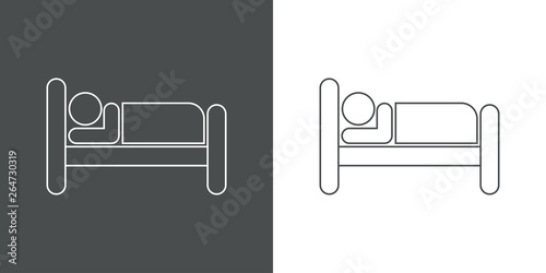 Icono plano lineal hombre en cama en gris y blanco