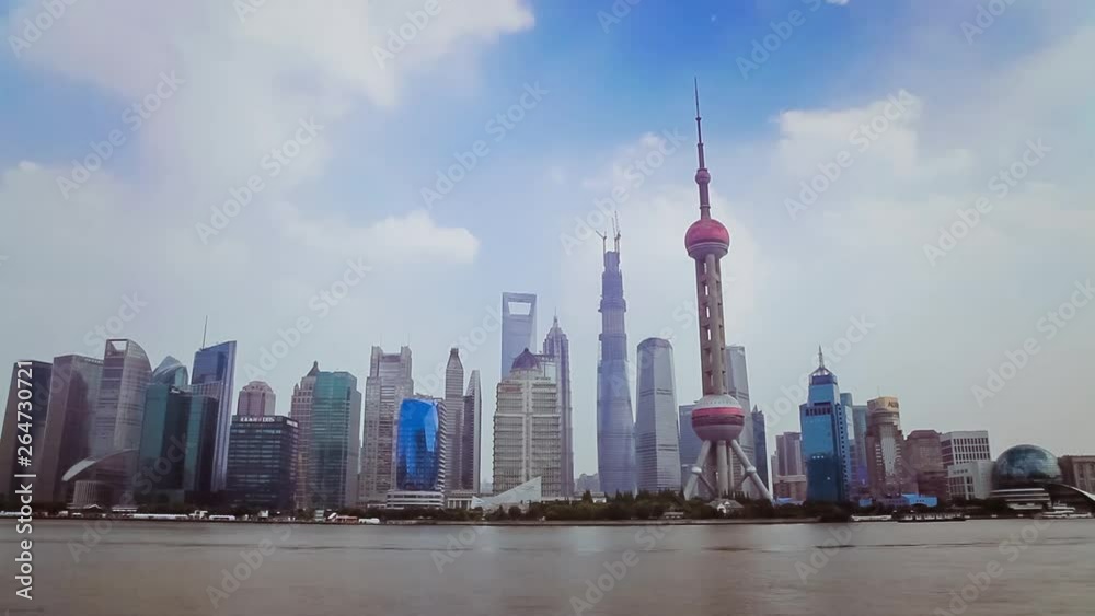Shanghai china-Sep 10 2013,Timelapse of Boats crosses the Huangpu River in Shanghai, China. View from the Bund Shanghai china-Sep 10 2013,Timelapse of Boats crosses the Huangpu River in Shanghai, China. View from the Bund