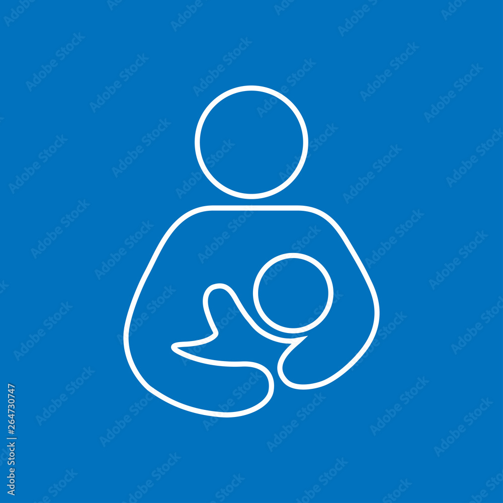 Icono plano lineal lactancia en fondo color azul Icono plano lineal lactancia en fondo color azul