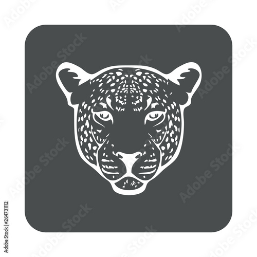 Icono plano silueta cabeza de leopardo en cuadrado color gris