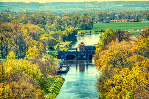 vltava flood protection dam in melnik aerial summer photo