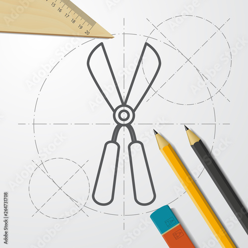 Garden or backyard scissors. Grooming equipment flat vector icon