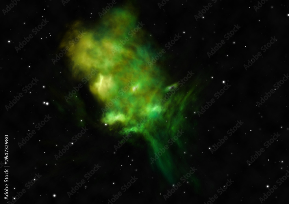 Star field in space and a nebulae. 3D rendering Star field in space and a nebulae. 3D rendering