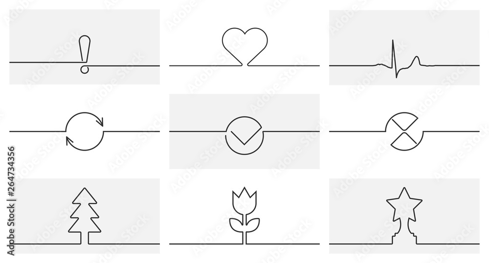 Collection of vector dividers for text. Cardiogram of the heart with figures on the line. Collection of vector dividers for text. Cardiogram of the heart with figures on the line.