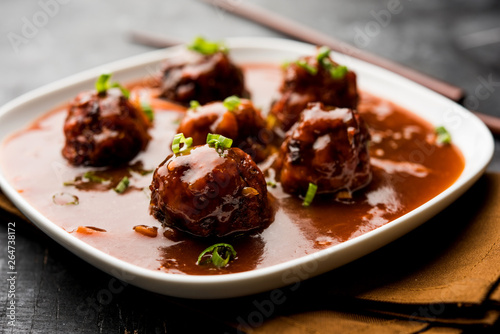 Veg or chicken Manchurian with gravy - Popular indo chinese food photo